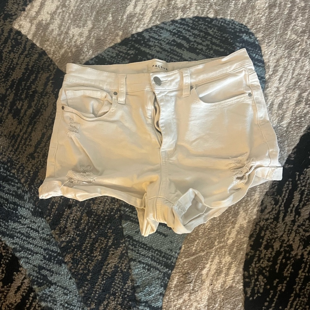 PacSun Cream Jean Shorts Distressed Style